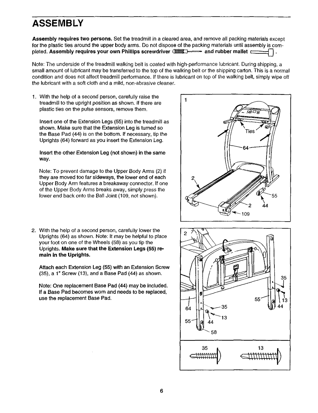 ProForm 831.29325 user manual Assembly, Insert the other Extension Leg not shown in the same way 