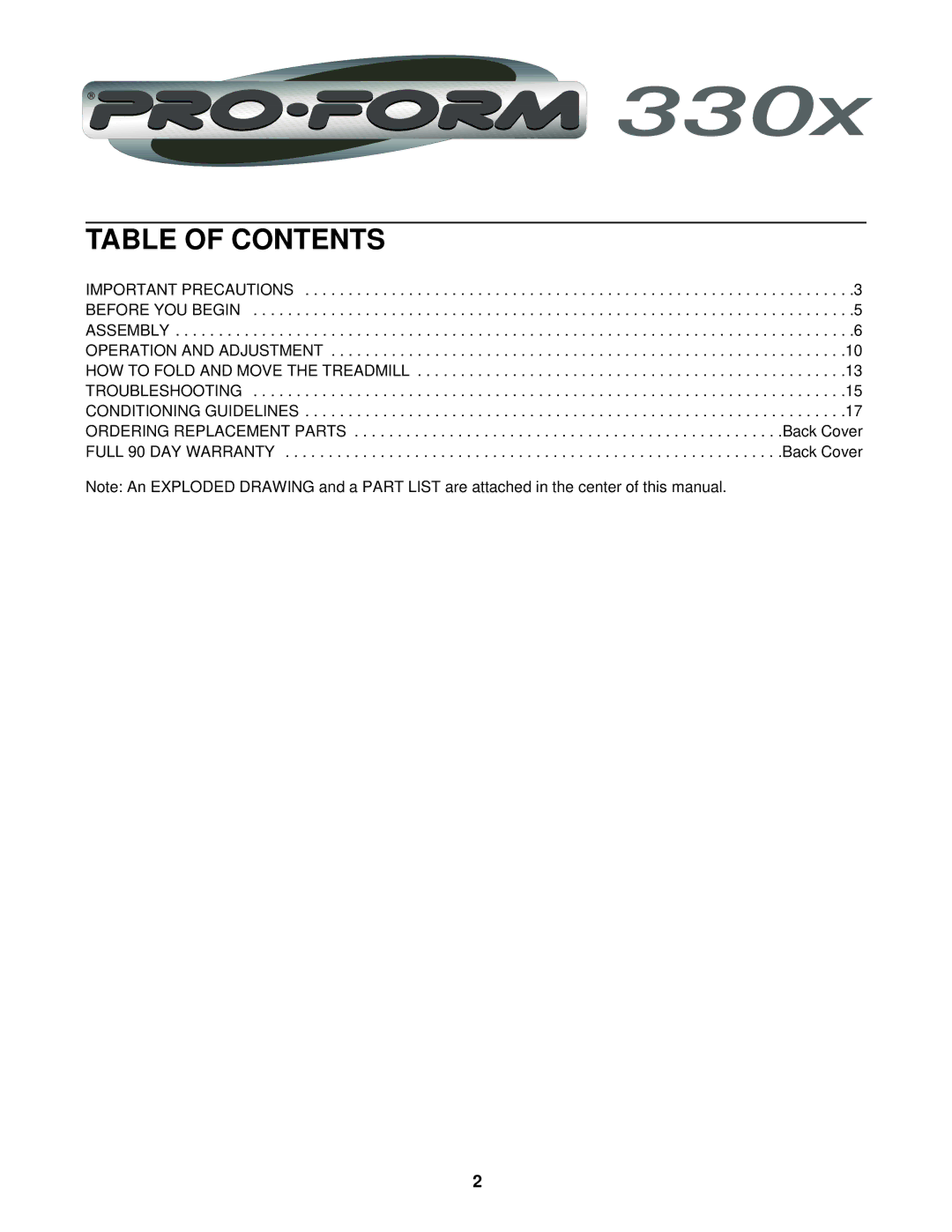 ProForm 831.293330 user manual Table of Contents 