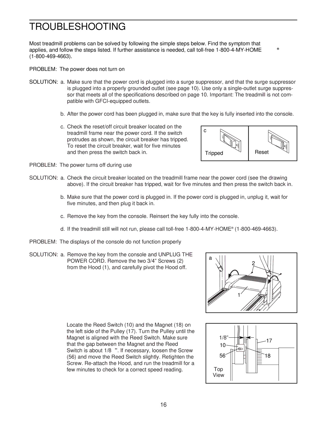 ProForm 831.294230 user manual Troubleshooting, Problem The power turns off during use, Top 