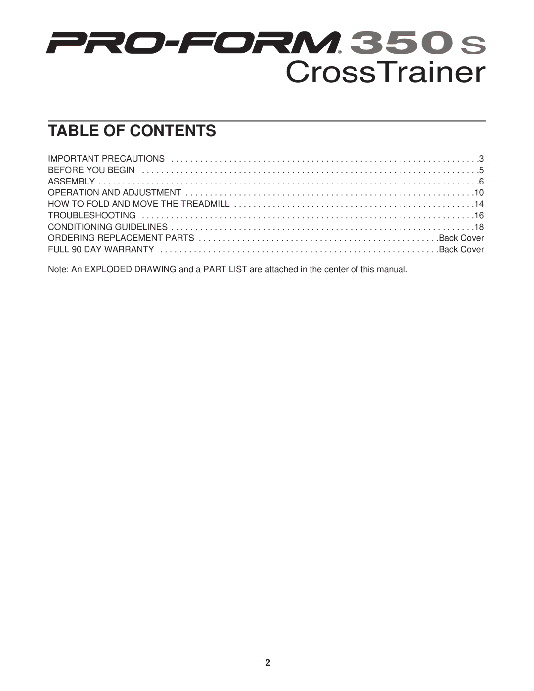 ProForm 831.294230 user manual Table of Contents 