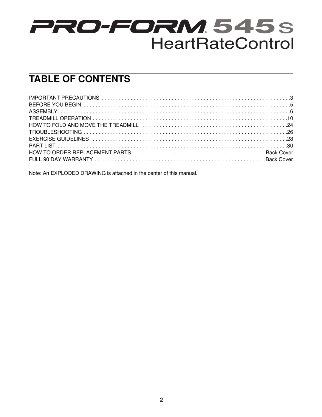 ProForm 831.294250 user manual Table of Contents 