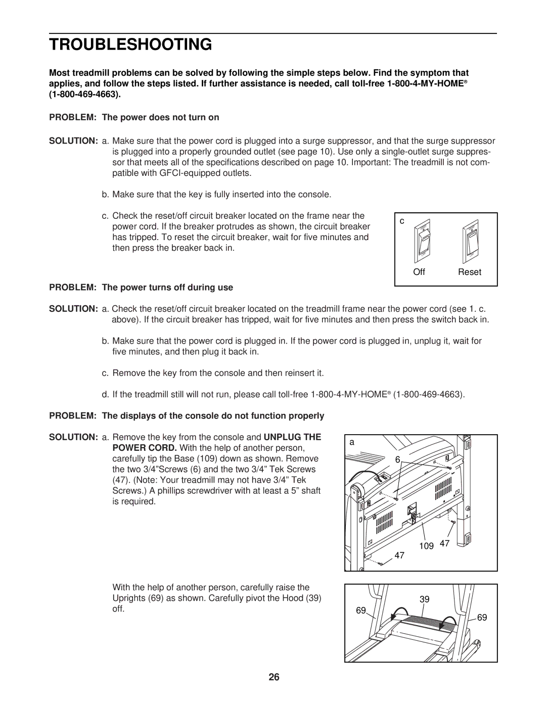 ProForm 831.294251 user manual Troubleshooting, Problem The power turns off during use 