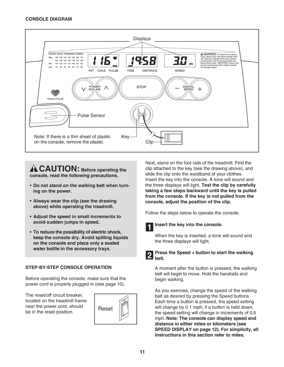 ProForm 831.295030 user manual Console Diagram, STEP-BY-STEP Console Operation, Insert the key into the console 