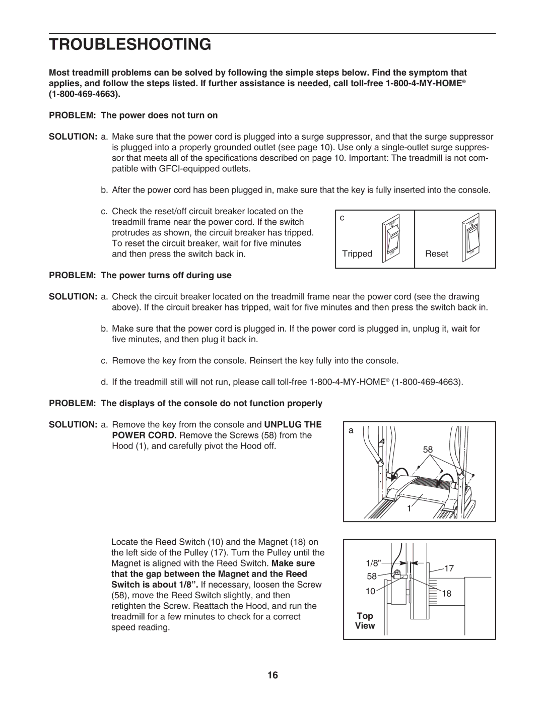 ProForm 831.295030 user manual Troubleshooting, Problem The power turns off during use, Top 