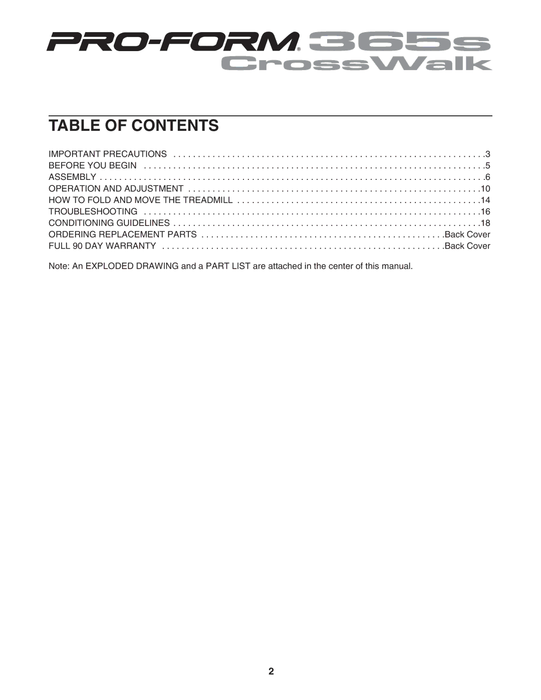 ProForm 831.295030 user manual Table of Contents 