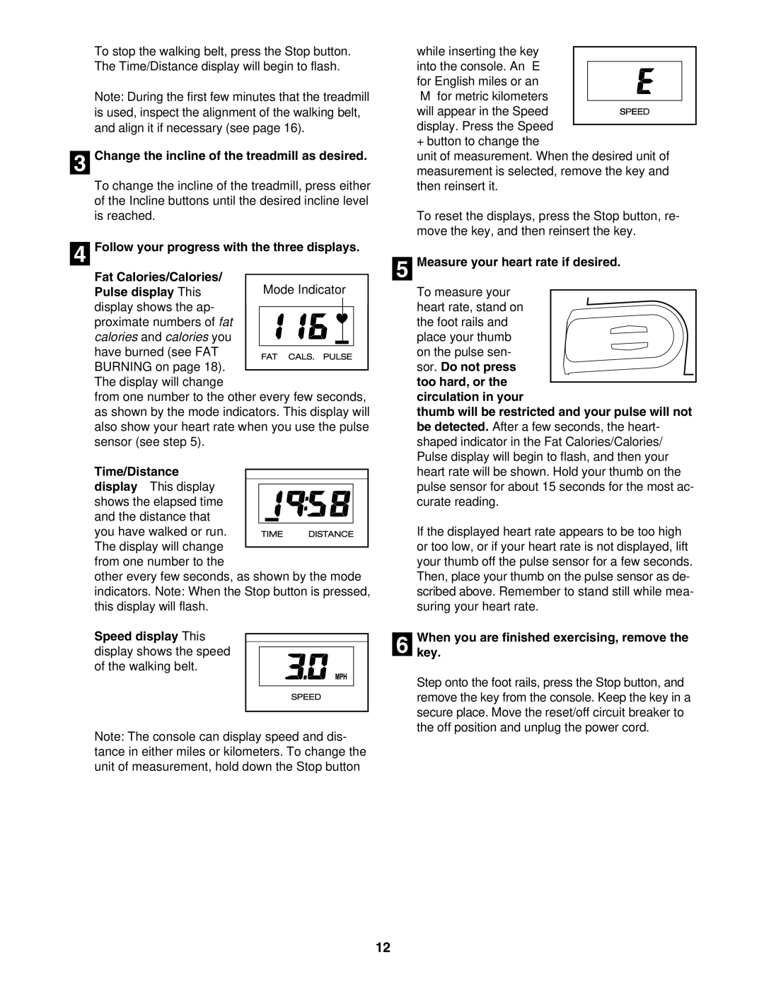 ProForm 831.295031 Change the incline of the treadmill as desired, Pulse display -This, Time/Distance display-This display 