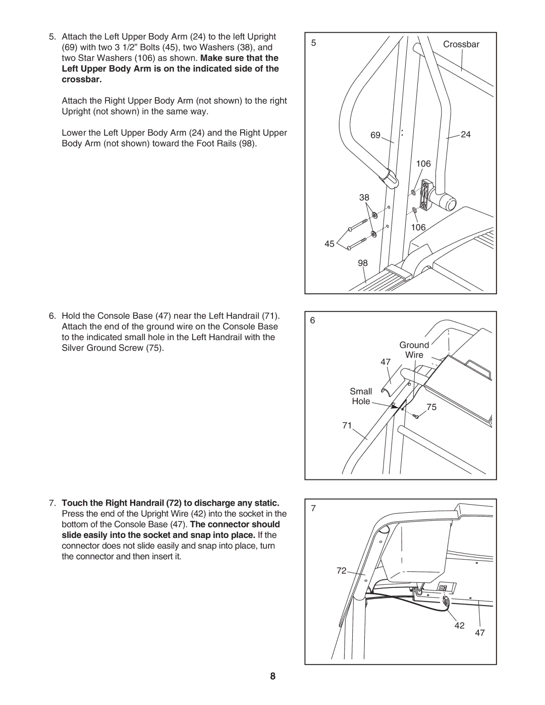 ProForm 831.295032 user manual Left Upper Body Arm is on the indicated side of the crossbar 