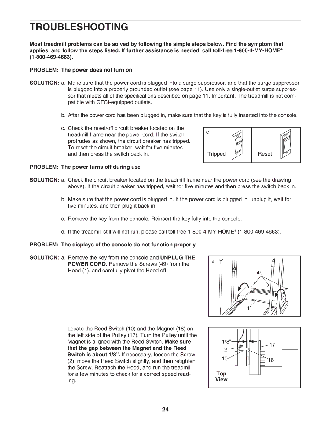 ProForm 831.295040 user manual Troubleshooting, Problem The power turns off during use, Top 