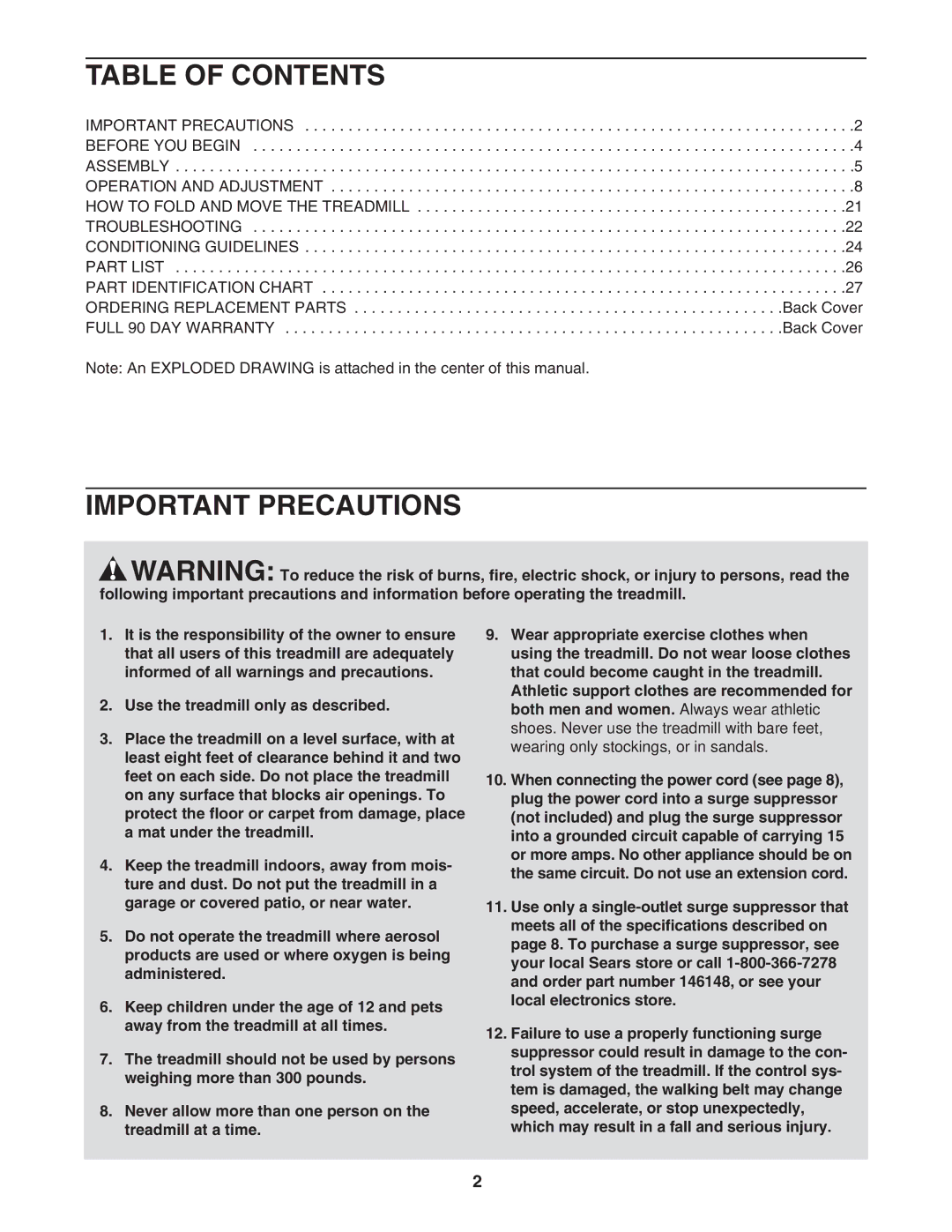 ProForm 831.295050 user manual Table of Contents, Important Precautions 