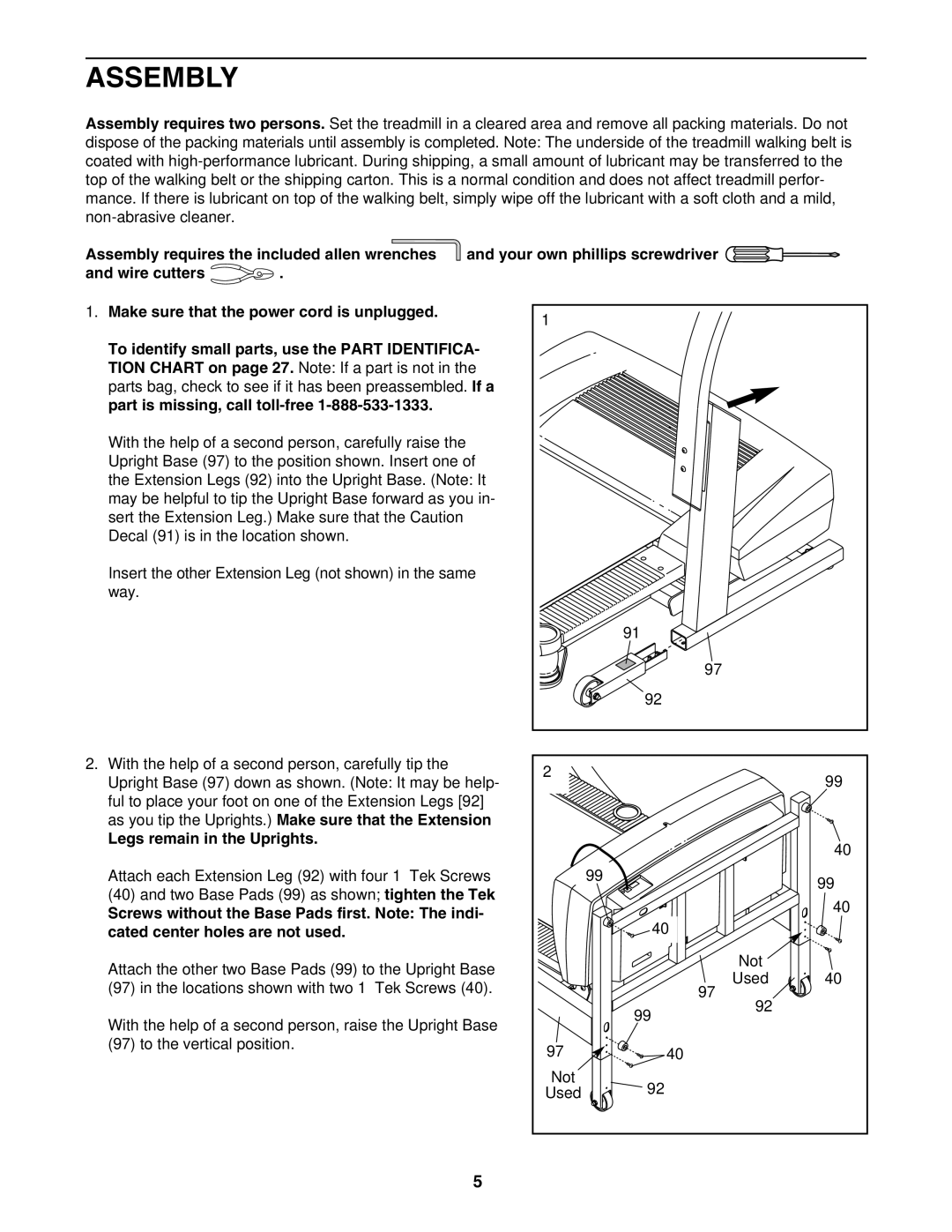 ProForm 831.295050 user manual Assembly, Legs remain in the Uprights 