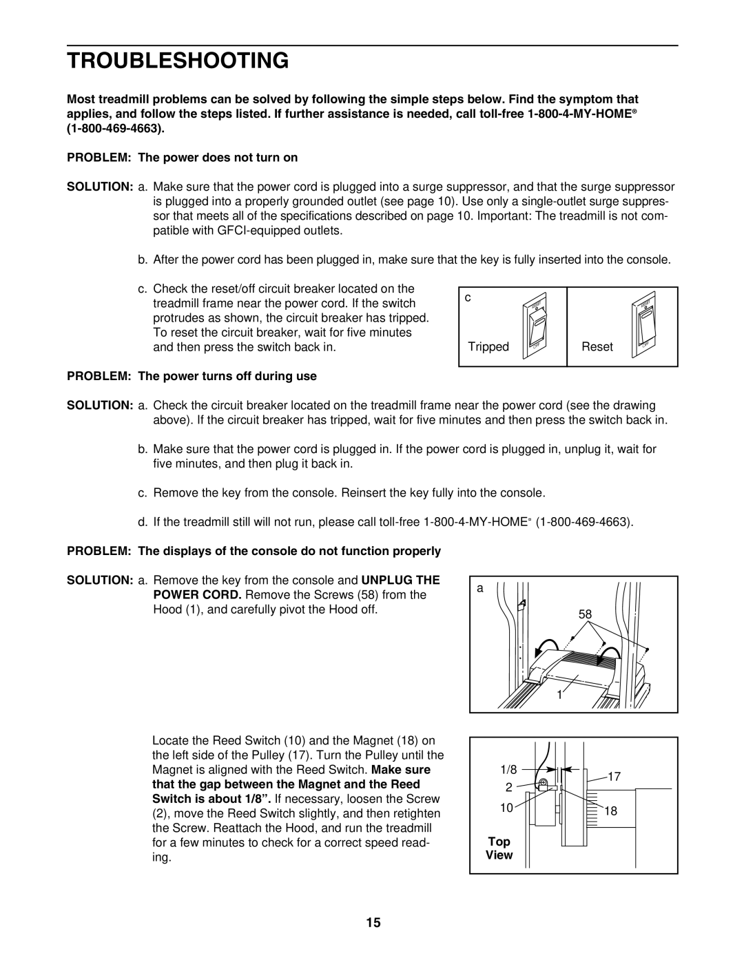 ProForm 831.295230 user manual Troubleshooting, Problem The power turns off during use, Top 