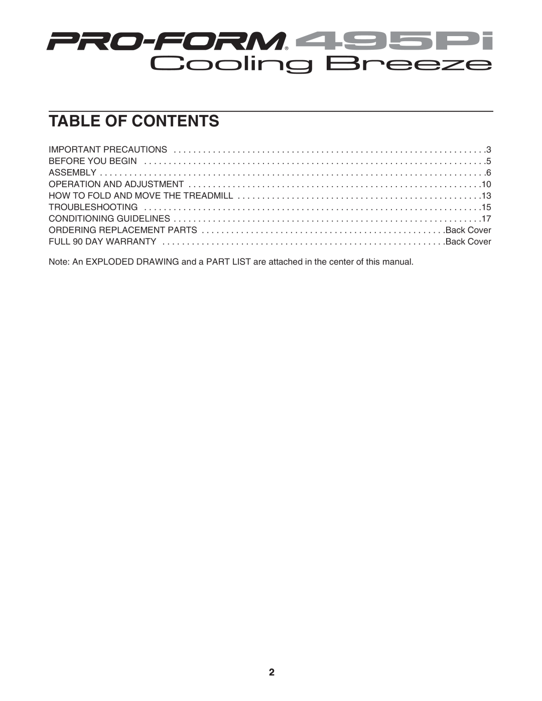 ProForm 831.295230 user manual Table Of Contents 
