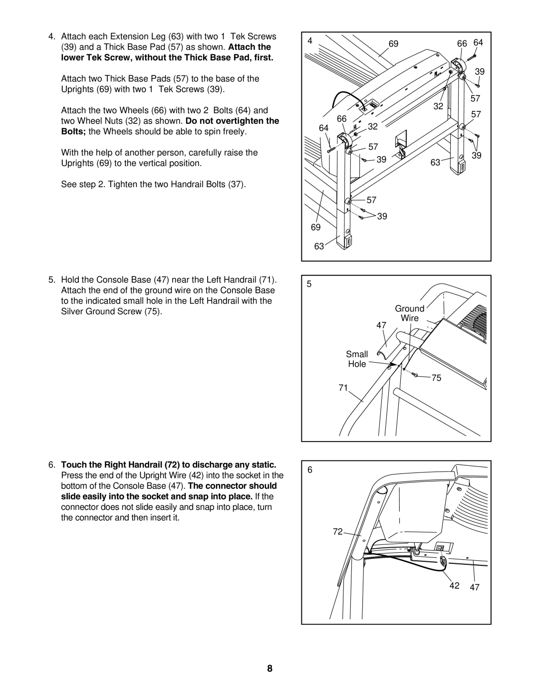 ProForm 831.295231 user manual Ground Wire Small Hole 