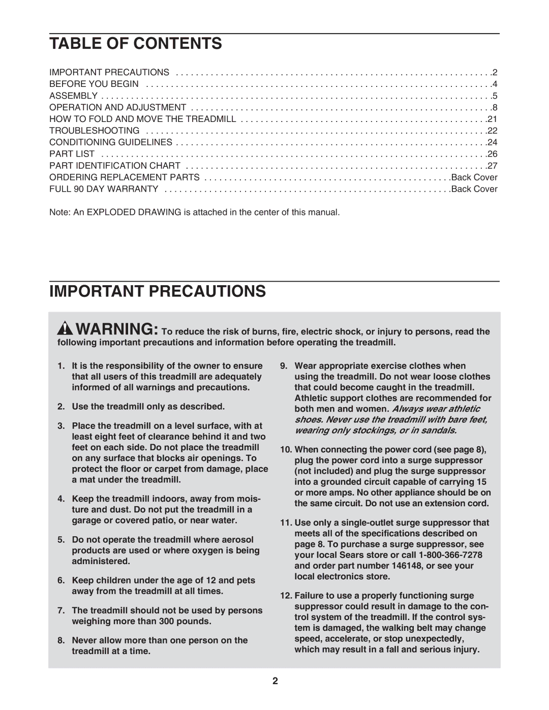 ProForm 831.29525.4 user manual Table of Contents, Important Precautions 