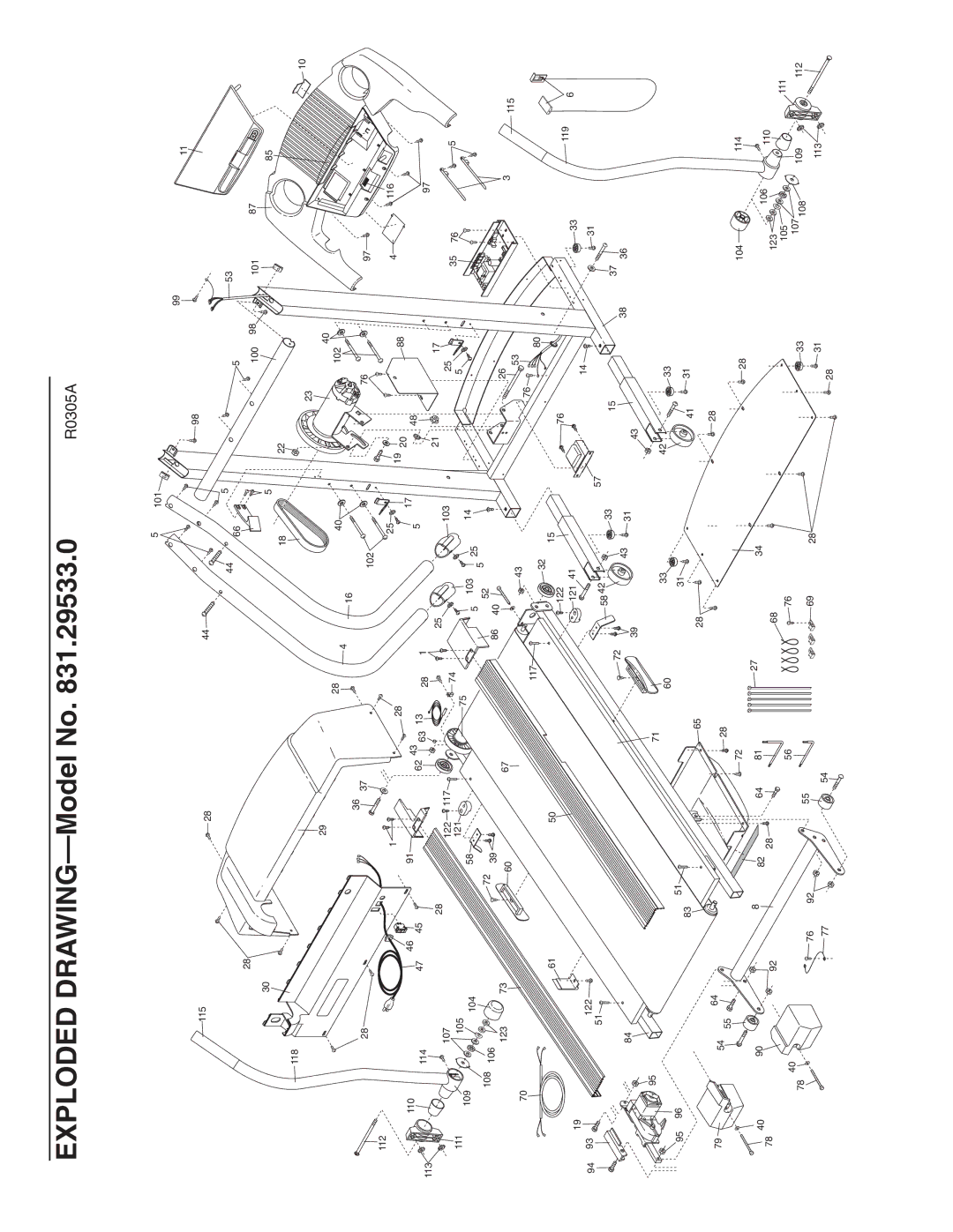 ProForm 831.29533.0 user manual Exploded DRAWING-Model No, R0305A 