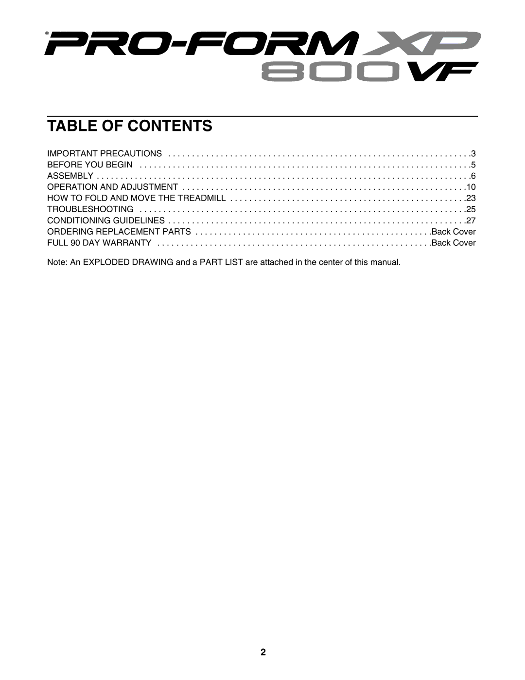 ProForm 831.295550 user manual Table of Contents 