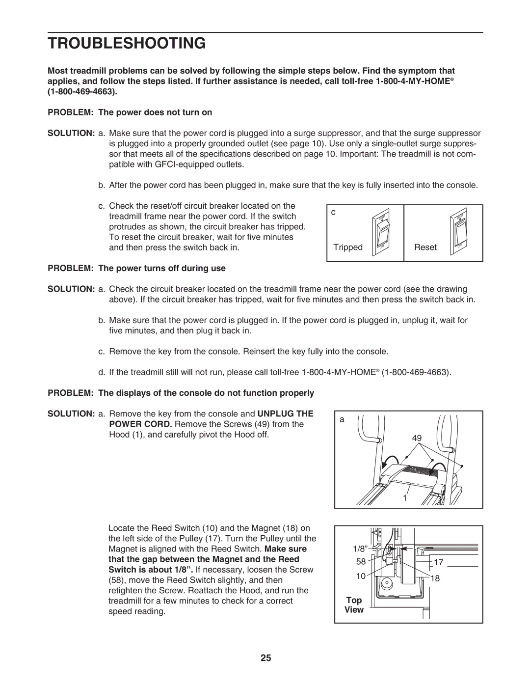 ProForm 831.295550 user manual Troubleshooting, Problem The power turns off during use, Top 
