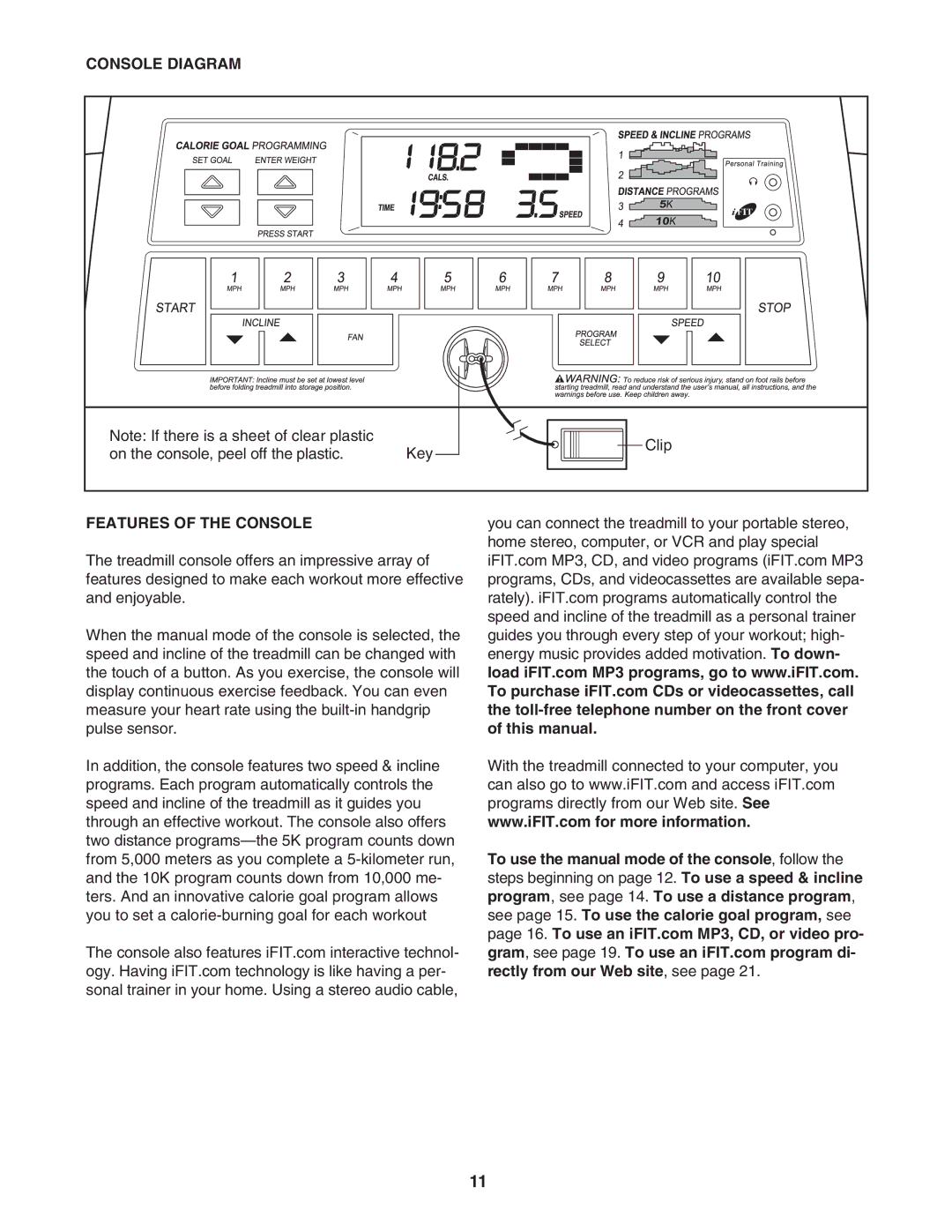 ProForm 831.29604.0 user manual Console Diagram, Features of the Console 