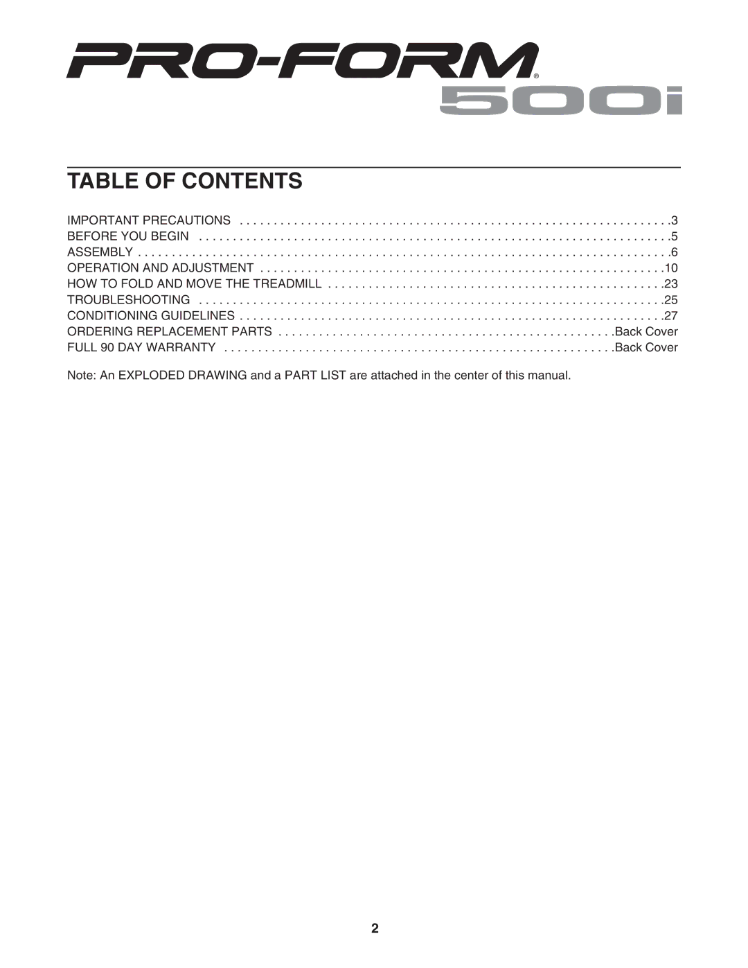 ProForm 831.29604.0 user manual Table of Contents 