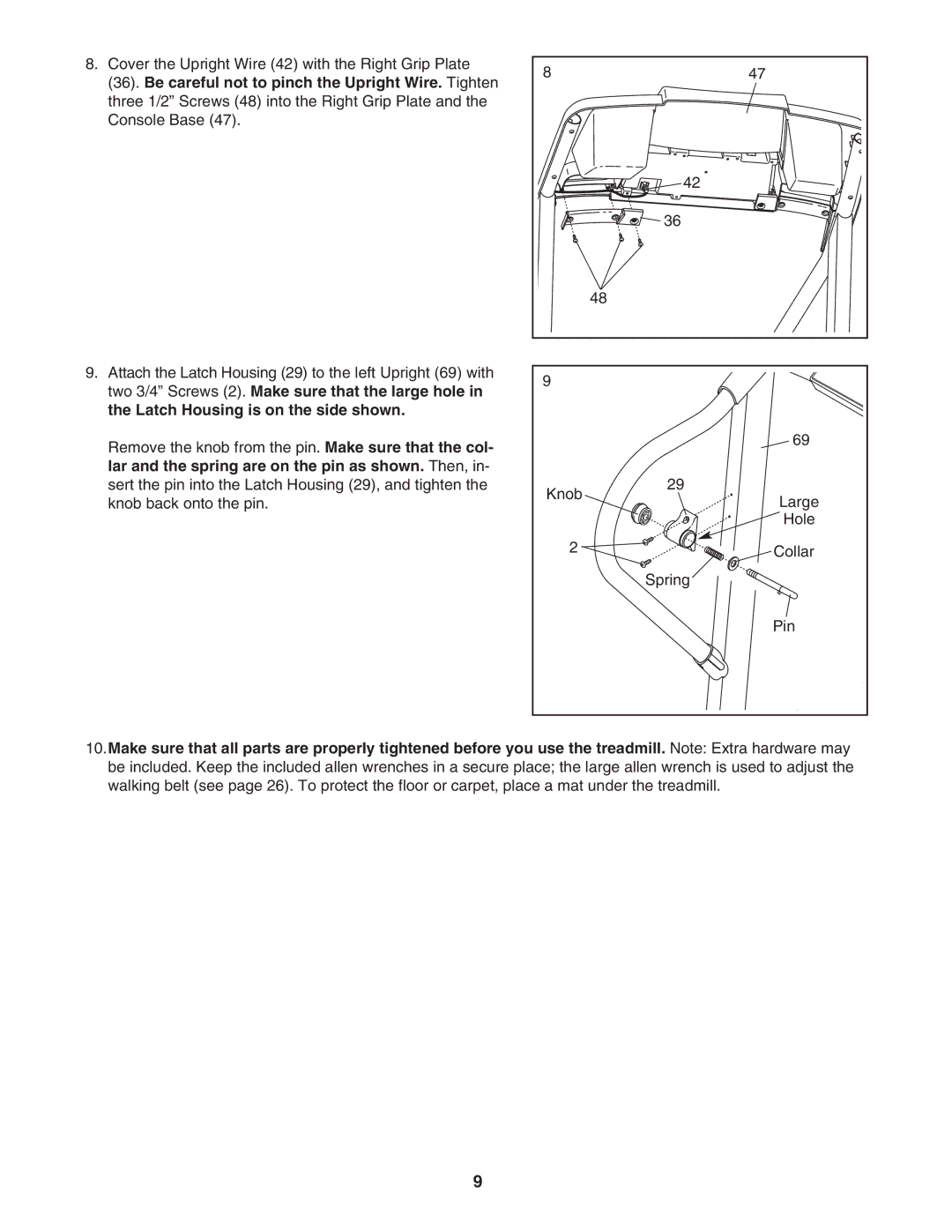 ProForm 831.29604.0 user manual Cover the Upright Wire 42 with the Right Grip Plate 