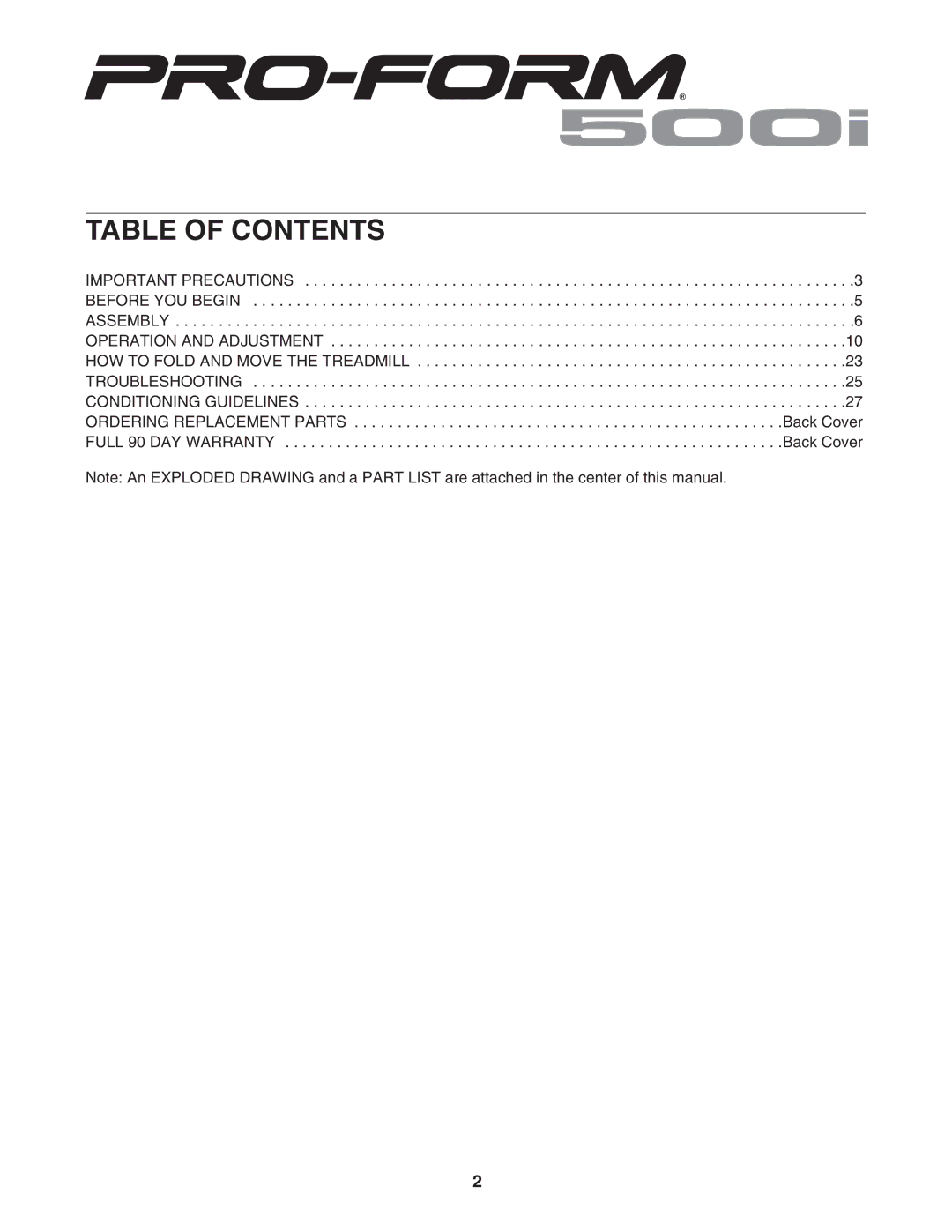 ProForm 831.29604.1 user manual Table of Contents 