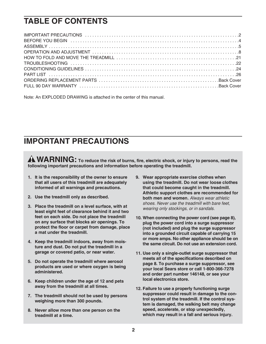 ProForm 831.29605.0 user manual Table of Contents, Important Precautions 