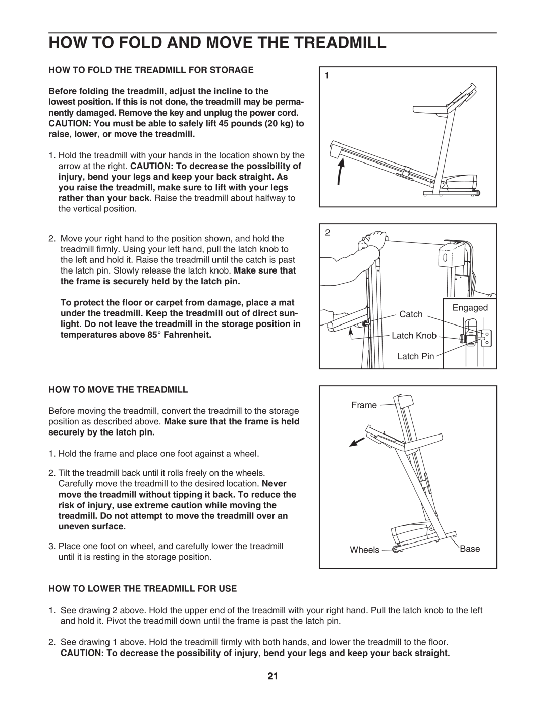 ProForm 831.29605.0 How To Fold And Move The Treadmill, How To Fold The Treadmill For Storage, How To Move The Treadmill 