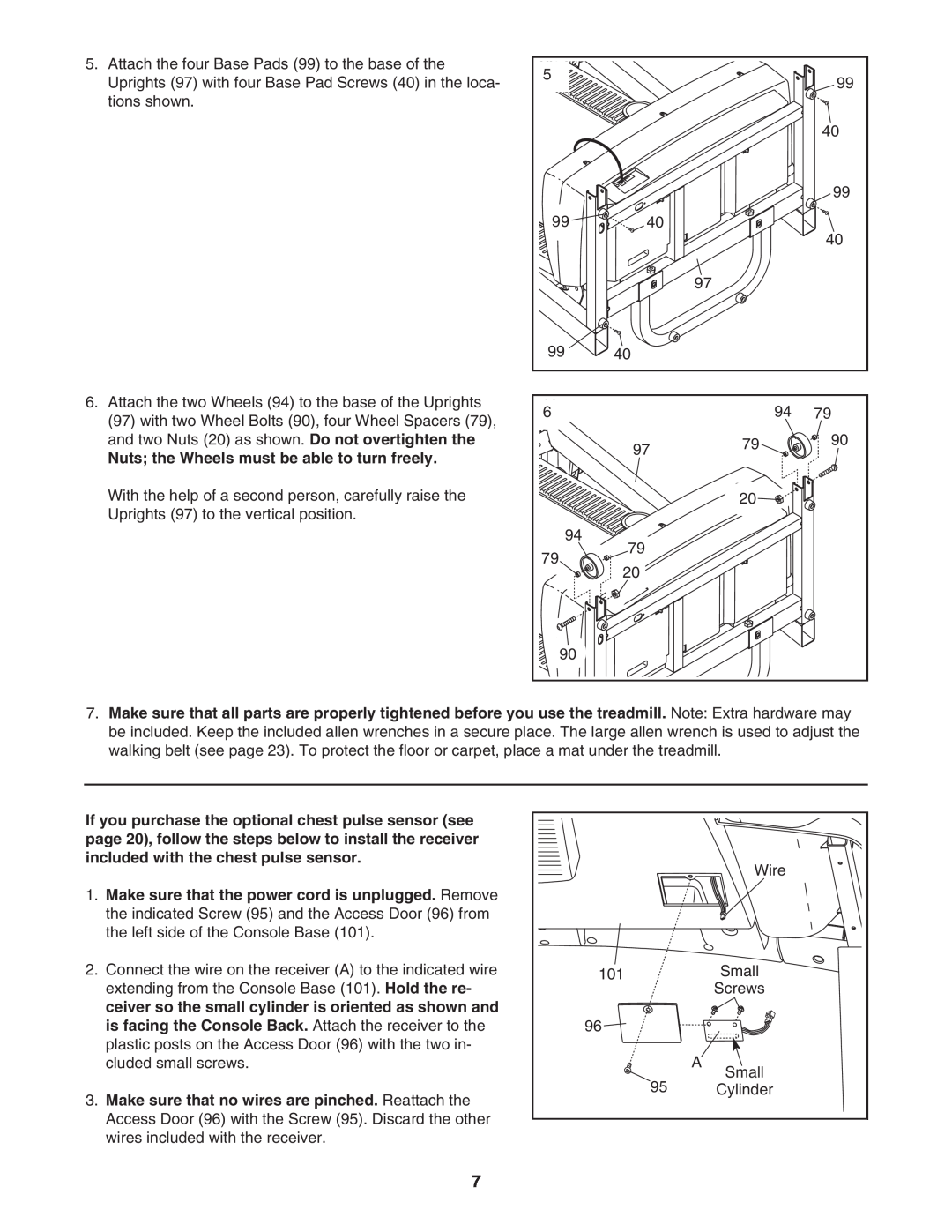 ProForm 831.29605.0 user manual Nuts the Wheels must be able to turn freely 