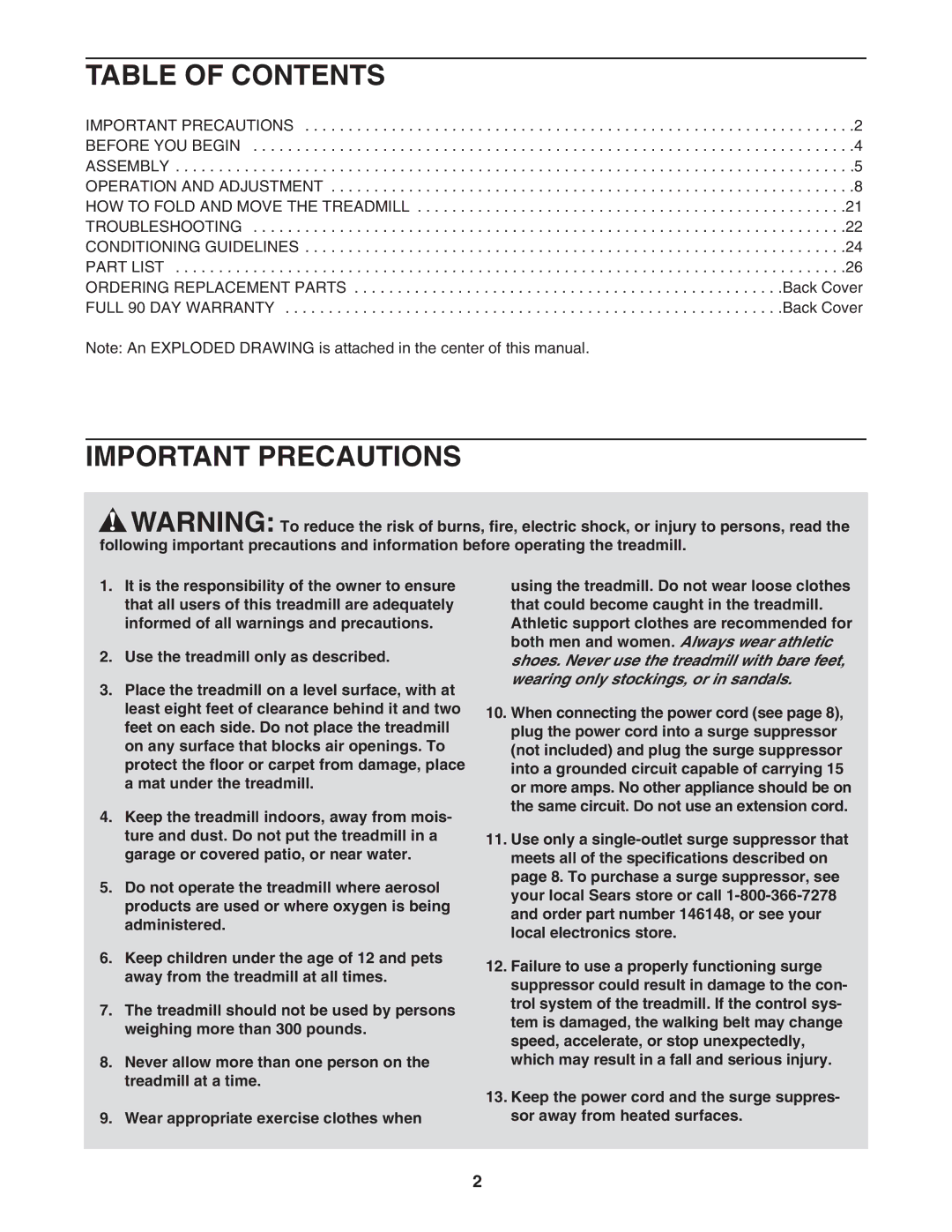 ProForm 831.29606.1 user manual Table of Contents, Important Precautions 