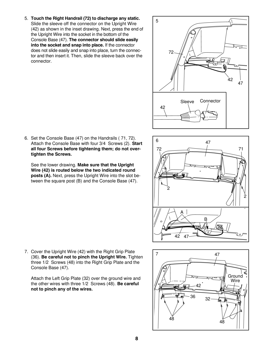 ProForm 831.29623.0 user manual Cover the Upright Wire 42 with the Right Grip Plate 