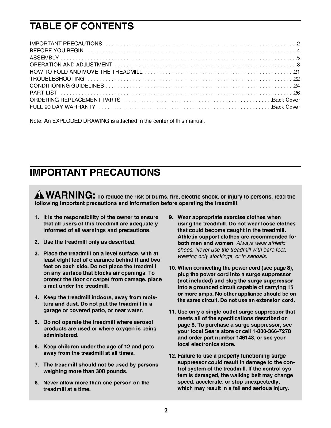 ProForm 831.29675.0 user manual Table of Contents, Important Precautions 