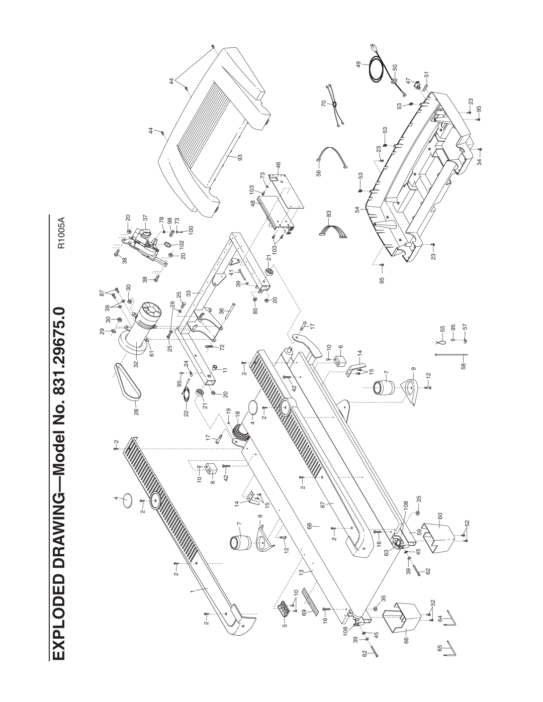 ProForm 831.29675.0 user manual EXPLODED DRAWING-Model No, R1005A, 45 59 