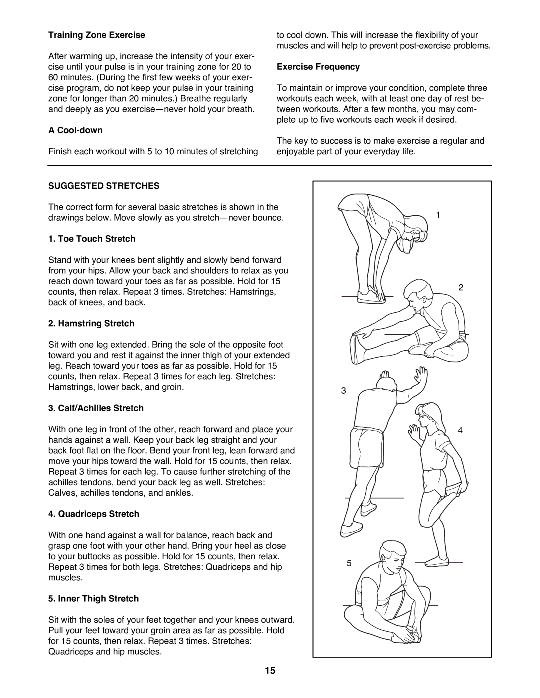 ProForm 831.297062 user manual Suggested Stretches 