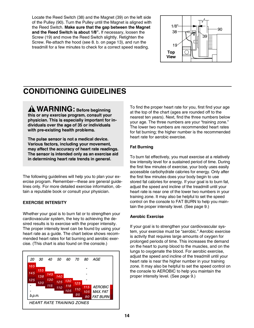 ProForm 831.297381 user manual Conditioning Guidelines, Top, Exercise Intensity, Fat Burning, Aerobic Exercise 