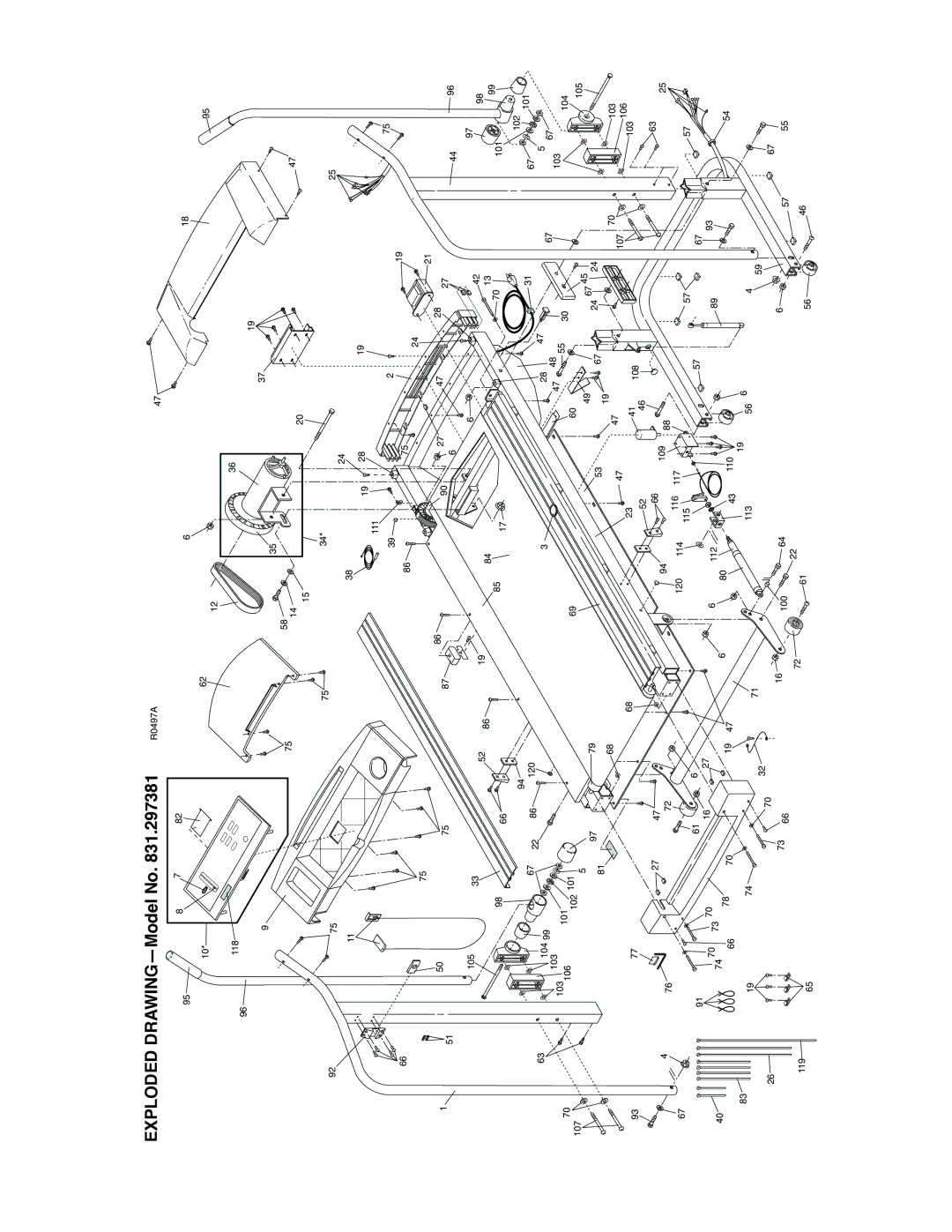 ProForm 831.297381 user manual Exploded DRAWING-Model No .297381 R0497A 