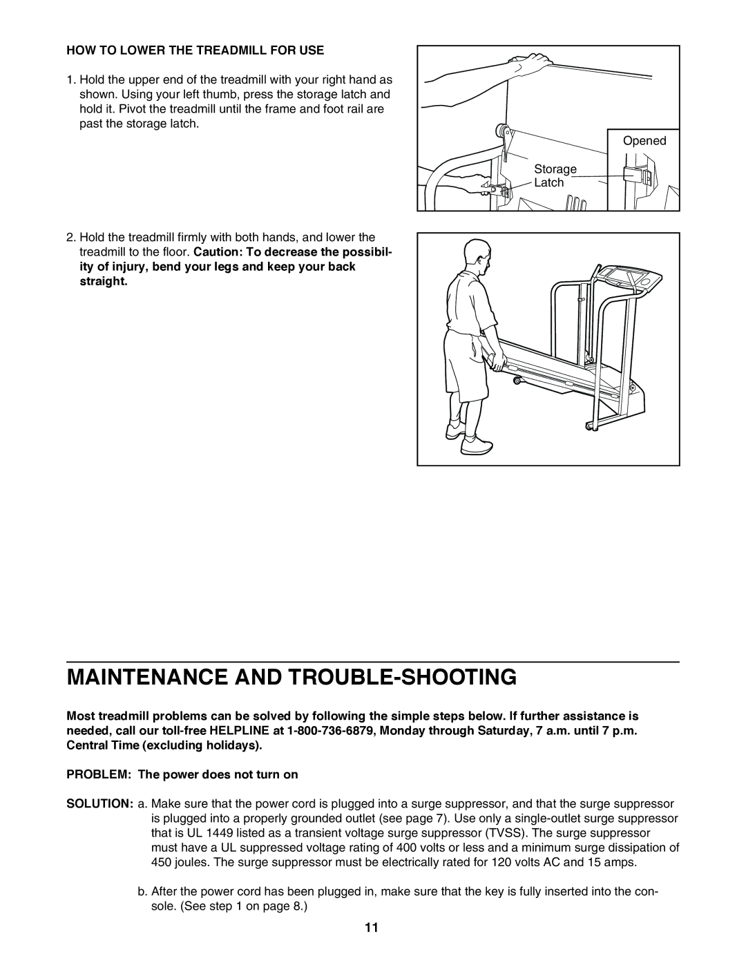 ProForm 831.297390 user manual Maintenance and TROUBLE-SHOOTING, HOW to Lower the Treadmill for USE 