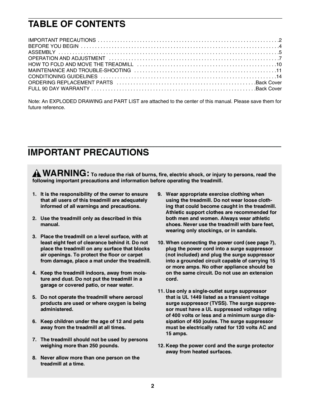 ProForm 831.297390 user manual Table of Contents, Important Precautions 