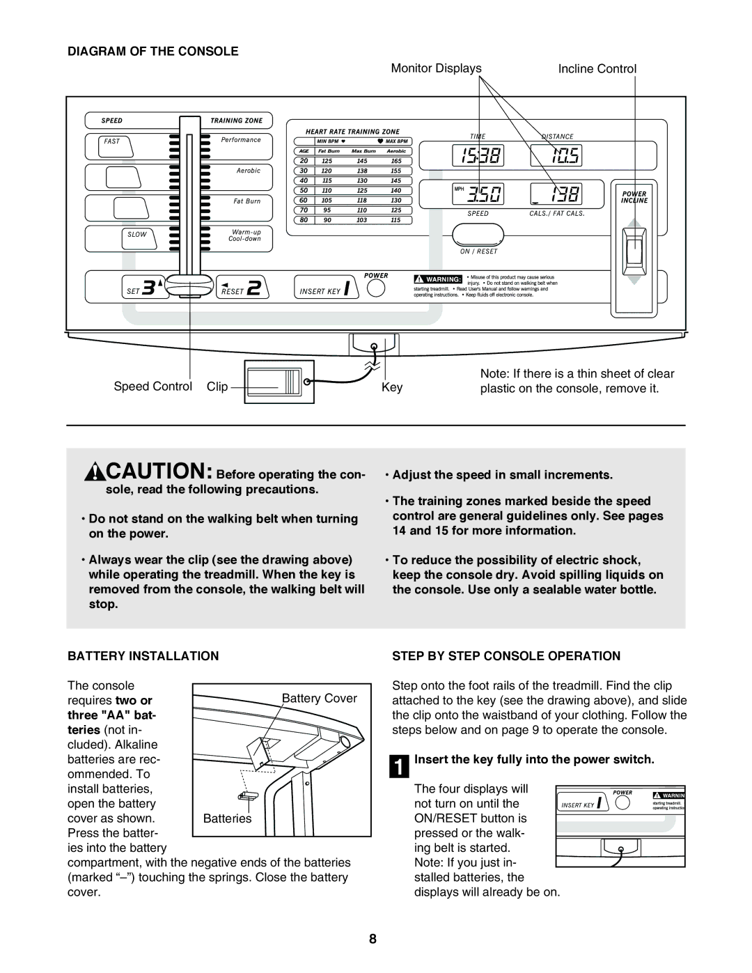 ProForm 831.297390 user manual Diagram of the Console, Battery Installation, Three AA bat, Step by Step Console Operation 