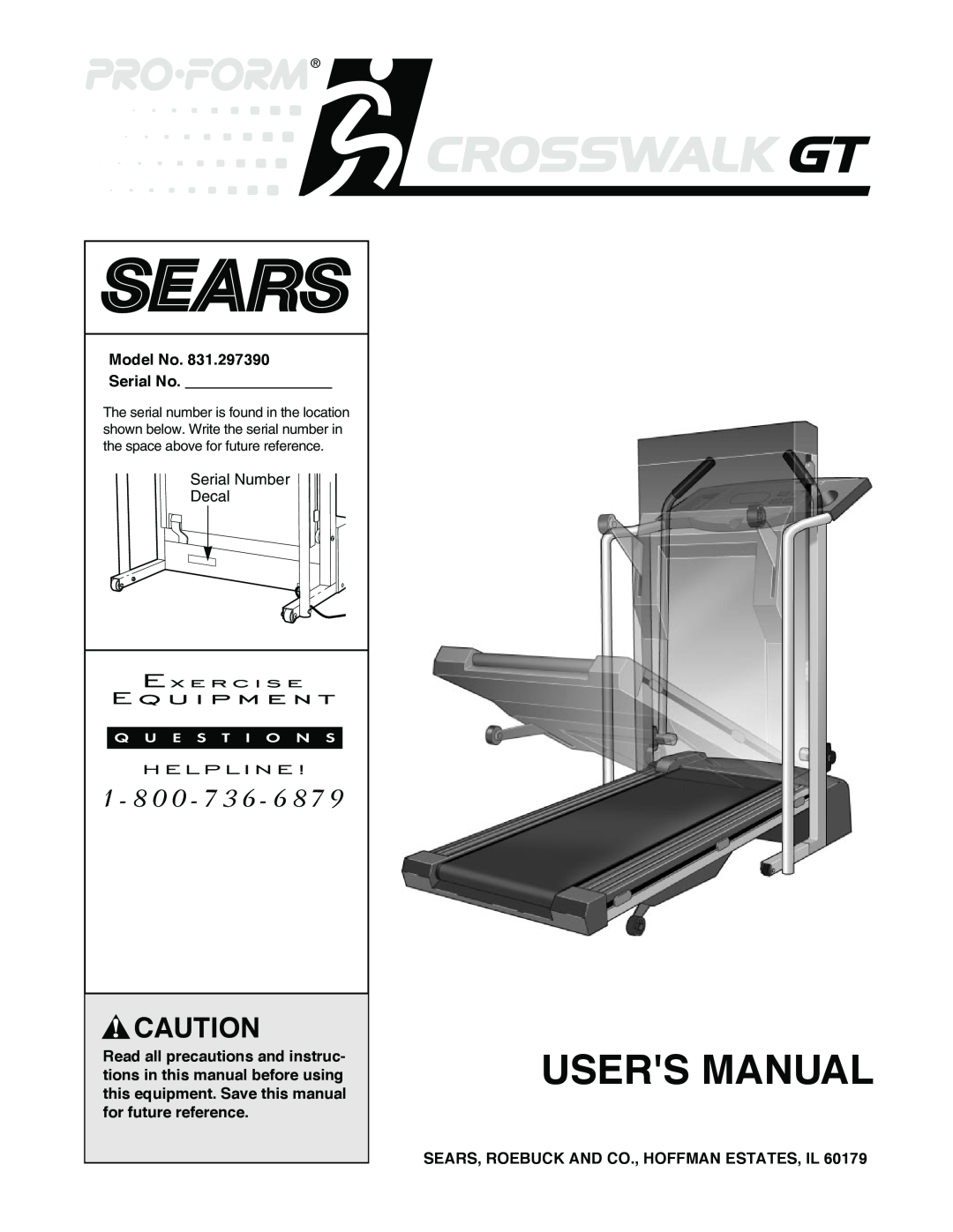 ProForm 831.297390 user manual Model No Serial No, Sears, Roebuck And Co., Hoffman Estates, Il, Users Manual 