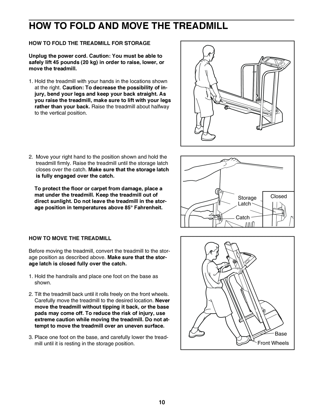 ProForm 831.297390 How To Fold And Move The Treadmill, How To Fold The Treadmill For Storage, How To Move The Treadmill 