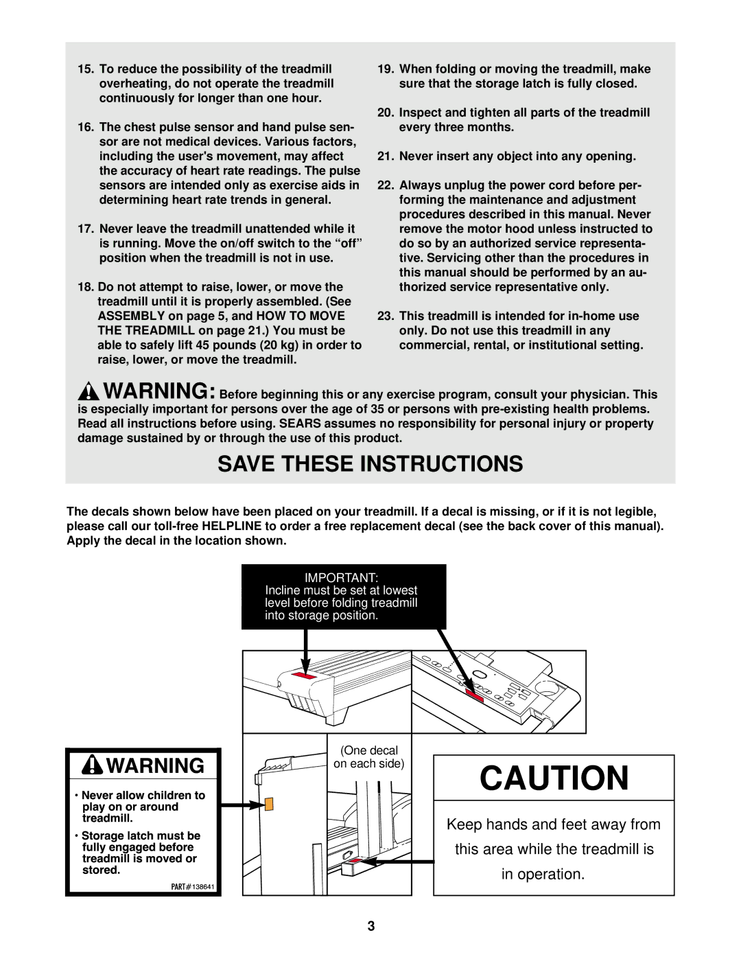 ProForm 831.297442 user manual Keep hands and feet away from 