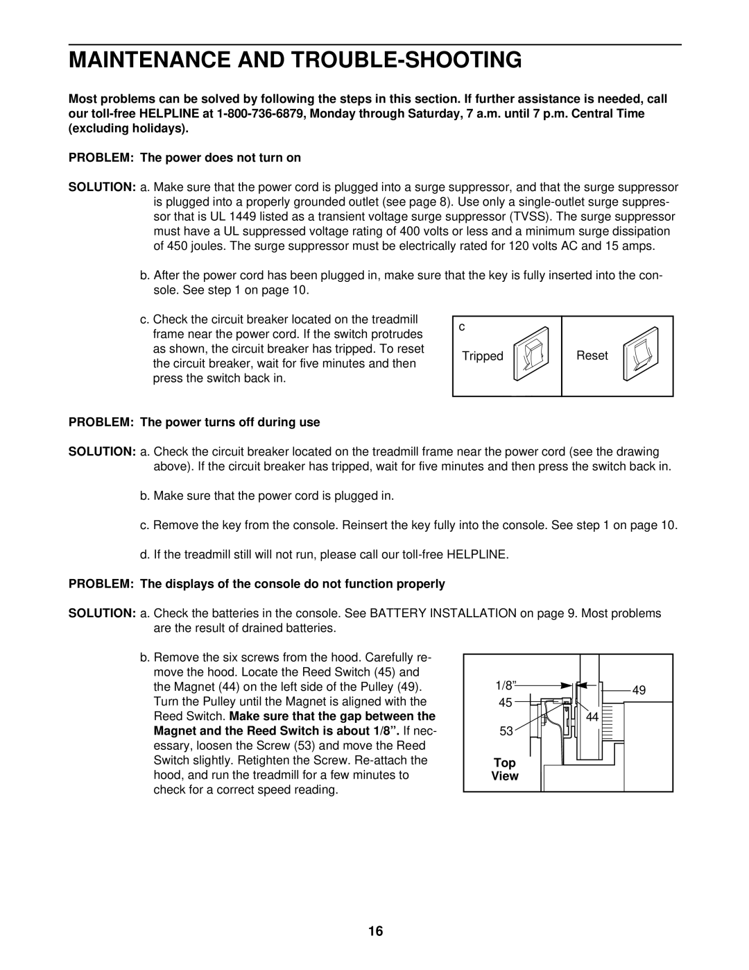 ProForm 831.297461 user manual Maintenance and TROUBLE-SHOOTING, Problem The power turns off during use, Top 