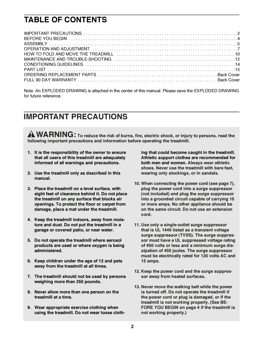 ProForm 831.297680 user manual Table of Contents, Important Precautions 