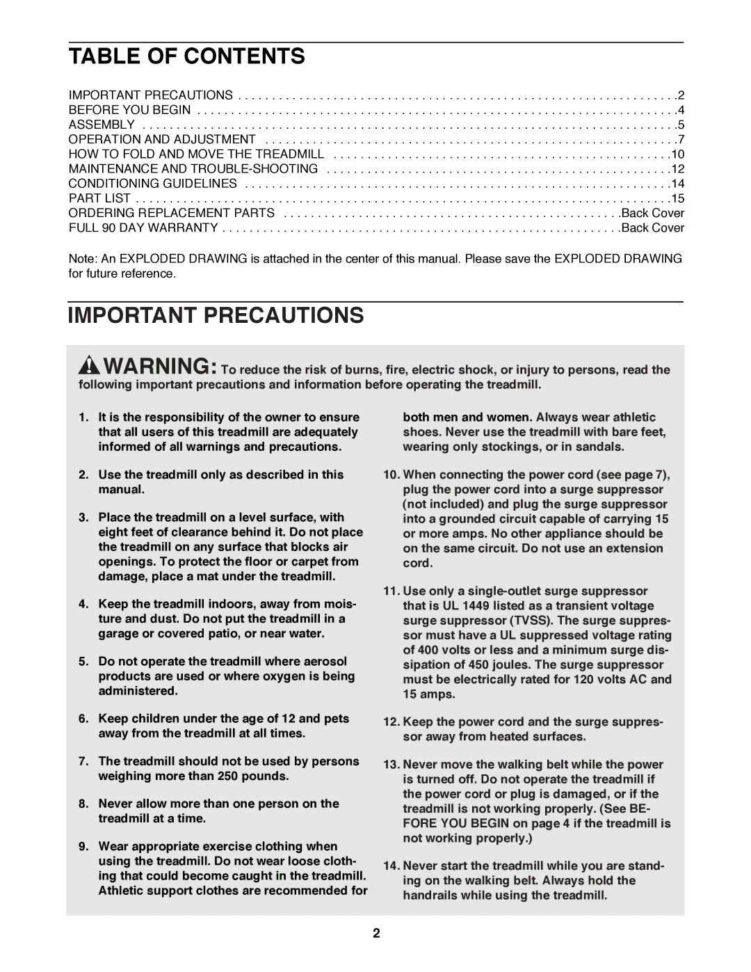 ProForm 831.297682 user manual Table of Contents, Important Precautions 