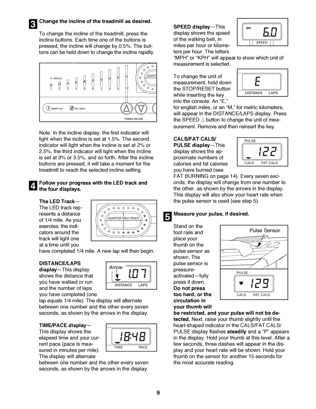 ProForm 831.297690 user manual Distance/Laps, CALS/FAT Cals 