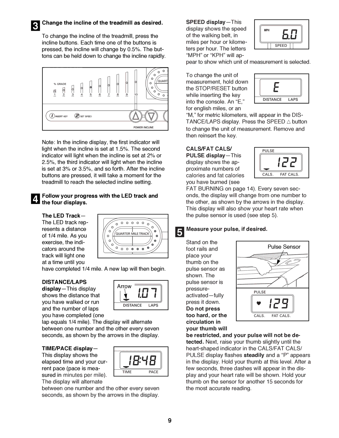 ProForm 831.297691 user manual Distance/Laps, CALS/FAT Cals 