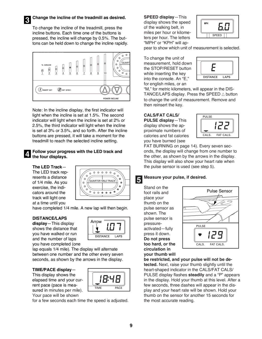 ProForm 831.297692 user manual Distance/Laps, CALS/FAT Cals 