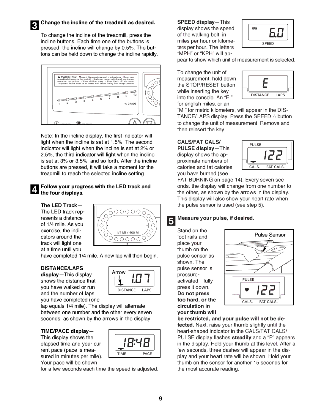 ProForm 831.297693 user manual Distance/Laps, CALS/FAT Cals 