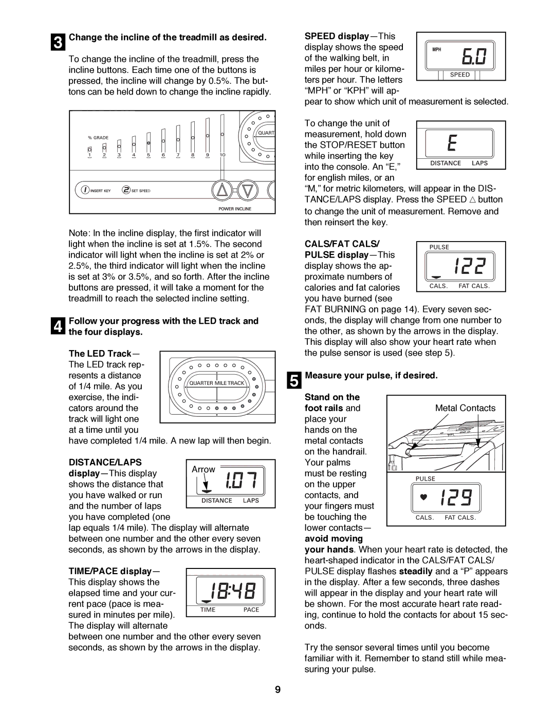 ProForm 831.297770 user manual Distance/Laps, CALS/FAT Cals 