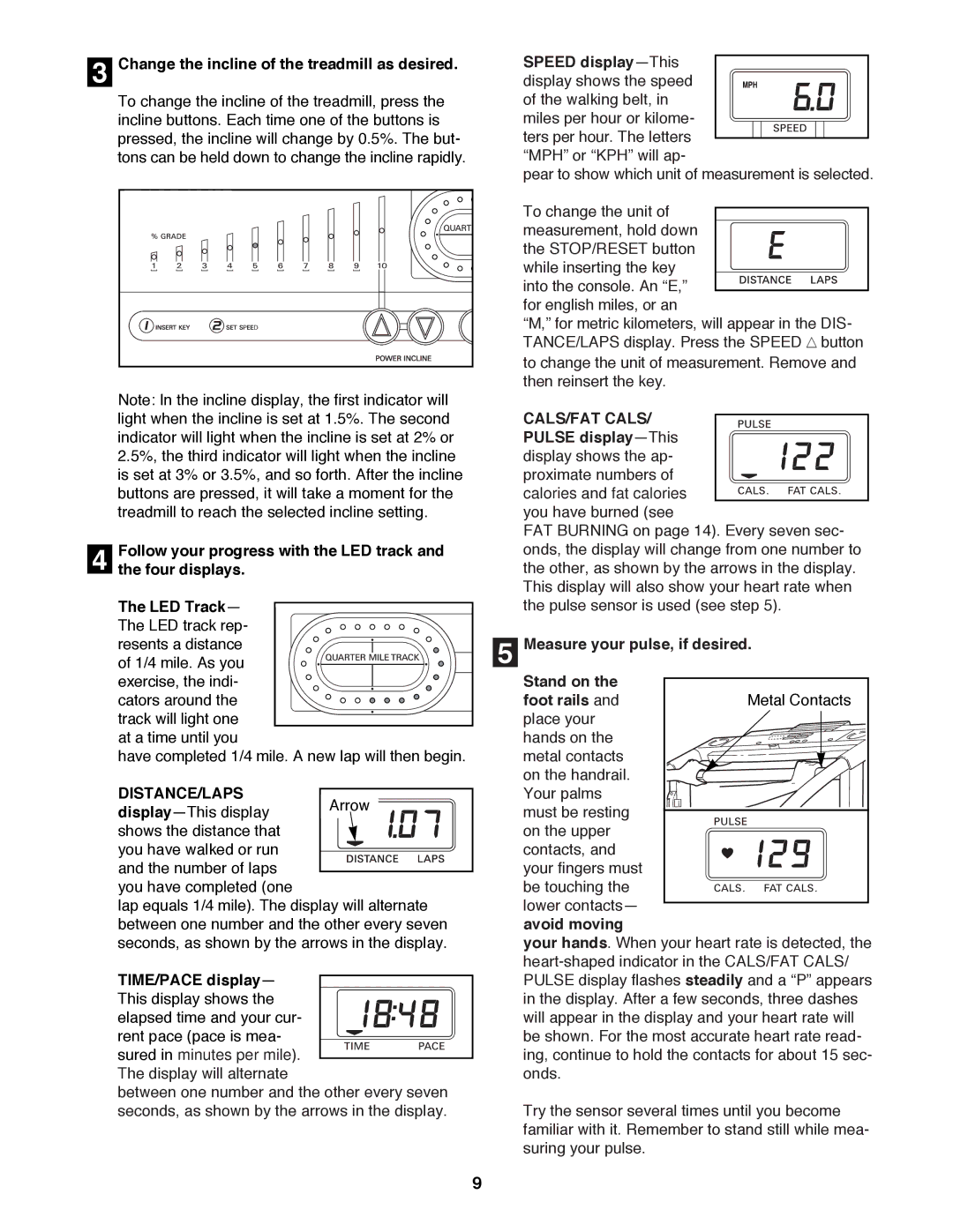 ProForm 831.297771 user manual Distance/Laps, CALS/FAT Cals 